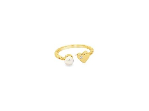 18K Yellow Gold Heart and Pearl Ring